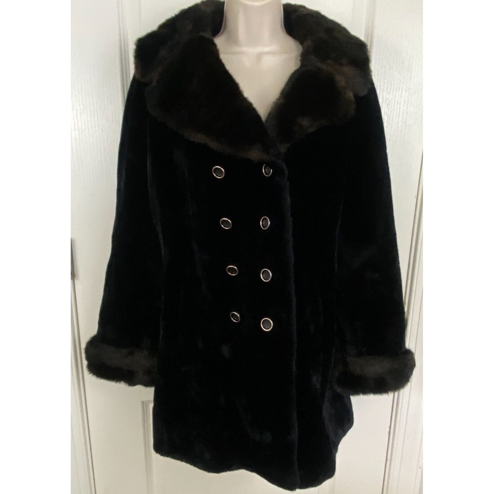 Vintage Borgazia Faux Fur Velvet Coat Womens 14 Black‎ Penny Lane Mob Wife 70s
